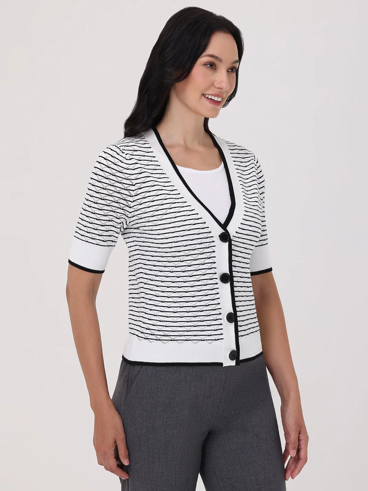 Stripe Short Sleeve Cardigan