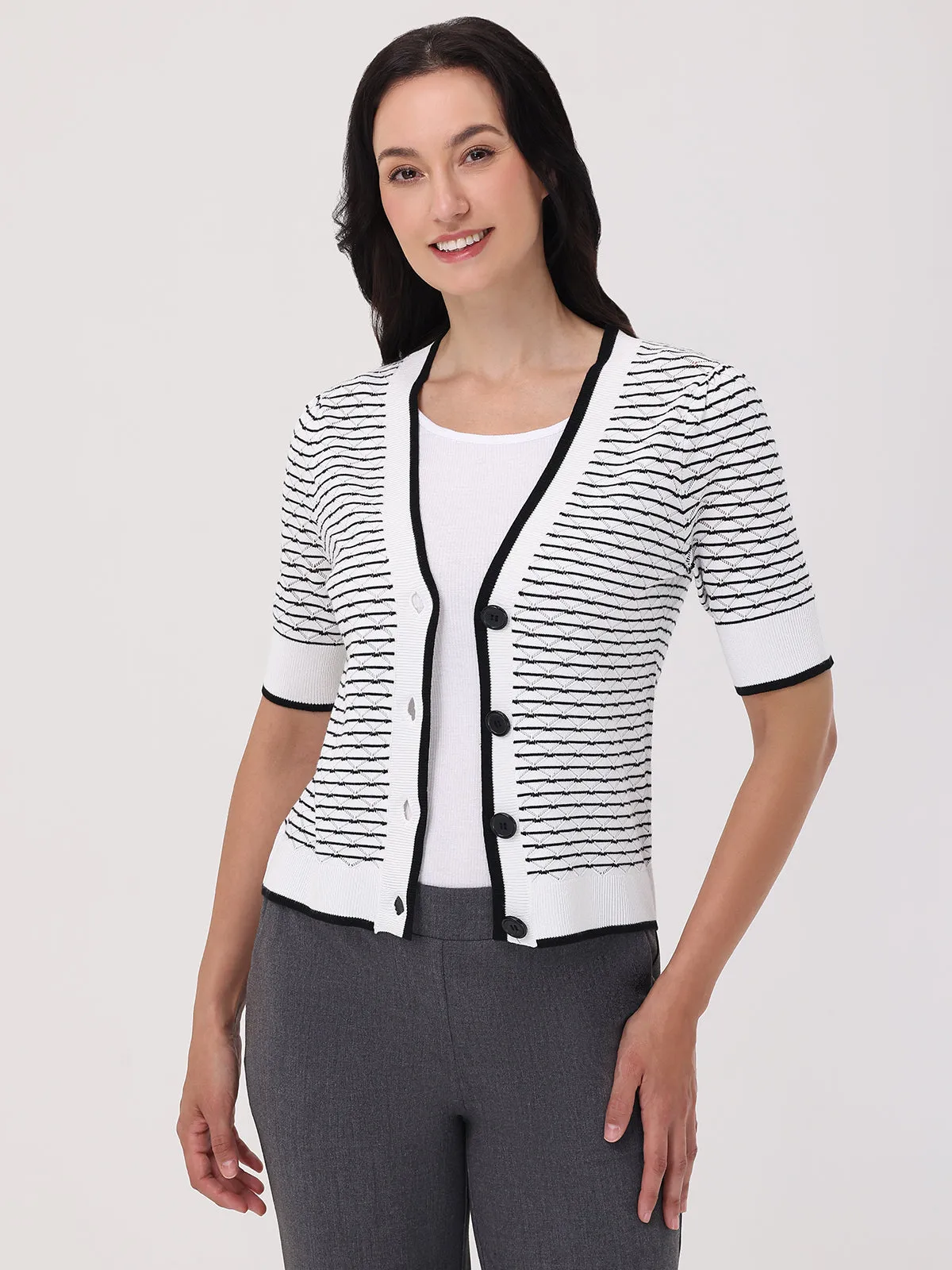Stripe Short Sleeve Cardigan