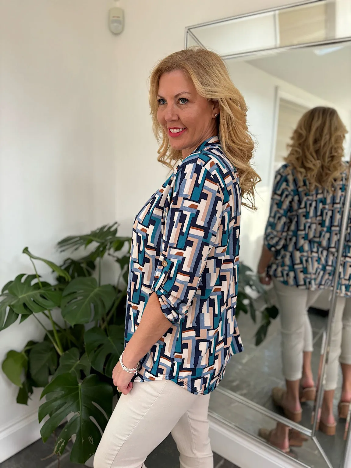 Teal Multi Block Print Blouse Gloria