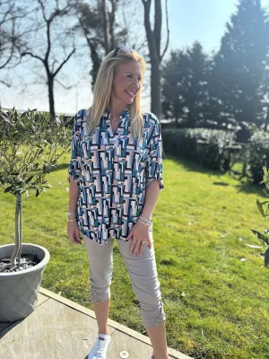 Teal Multi Block Print Blouse Gloria