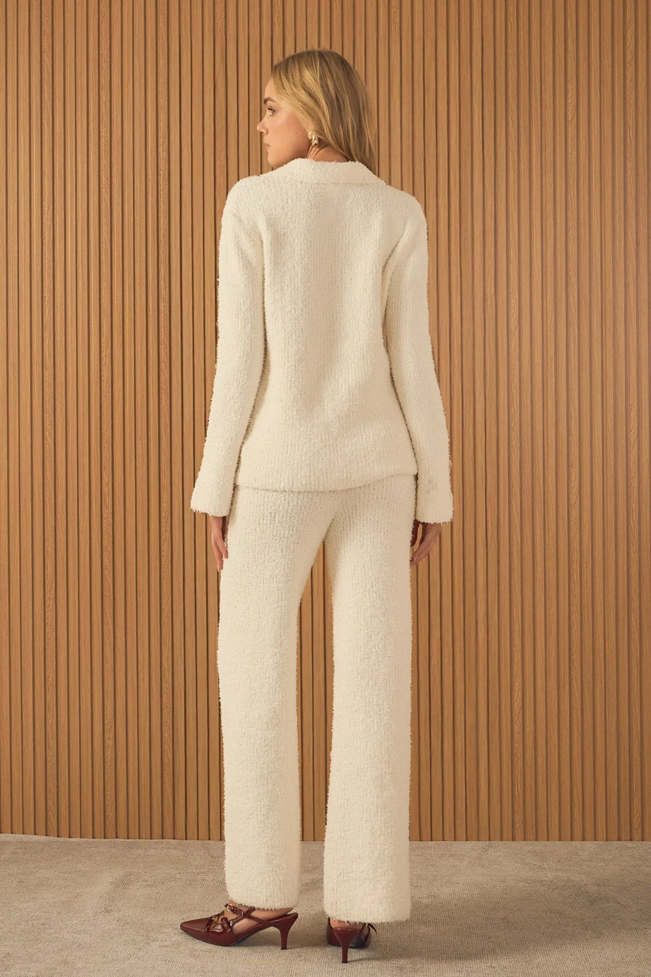Textured Fuzzy Collared Sweater