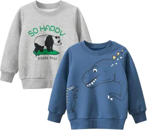 Toddler Boys Fleece Sweatshirts Dinosaur Crewneck Pullover Sweater Winter Clothes