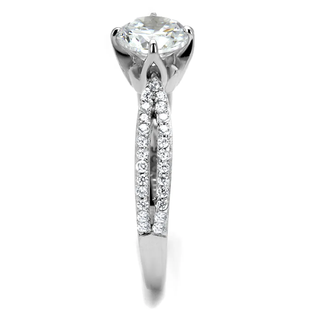 TS537 - 925 Sterling Silver Ring Rhodium Women AAA Grade CZ Clear
