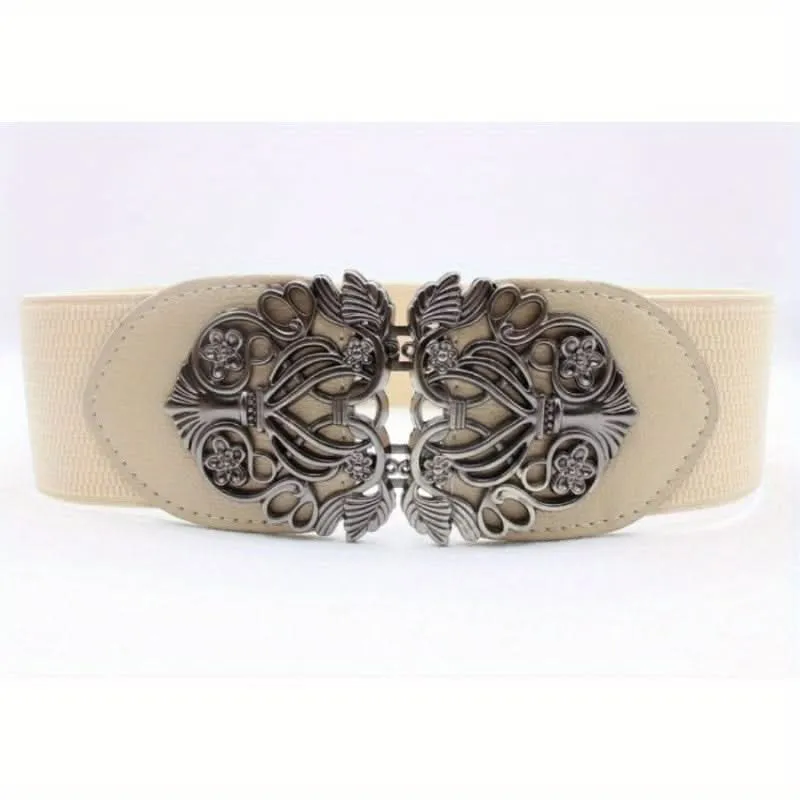 Vintage Hollow Buckle Wide Elastic Belt