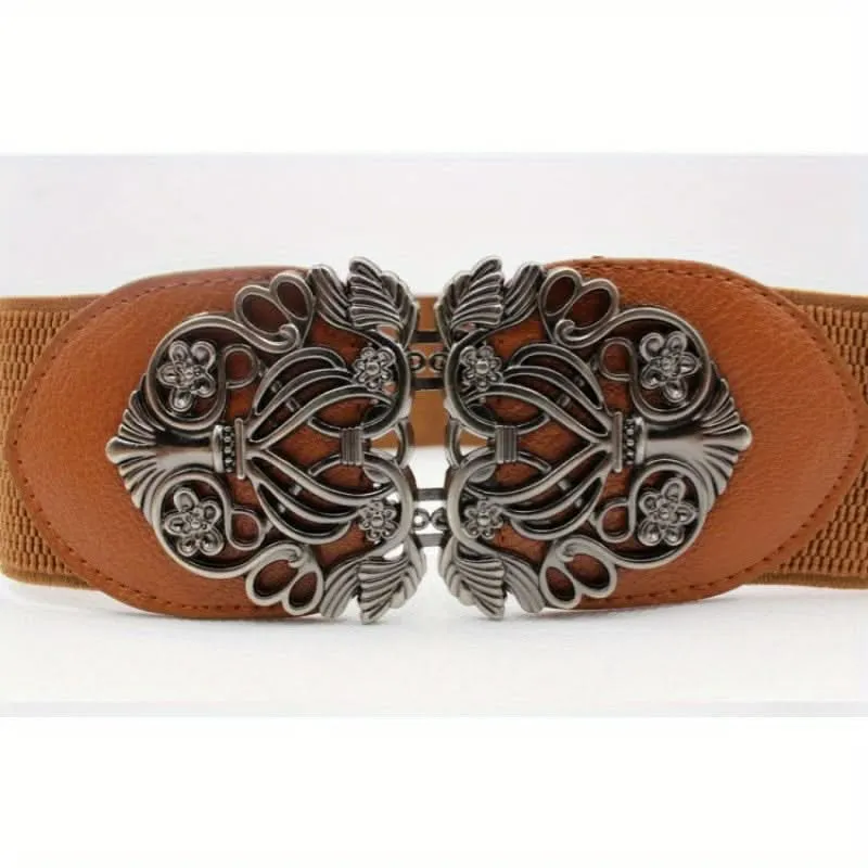 Vintage Hollow Buckle Wide Elastic Belt