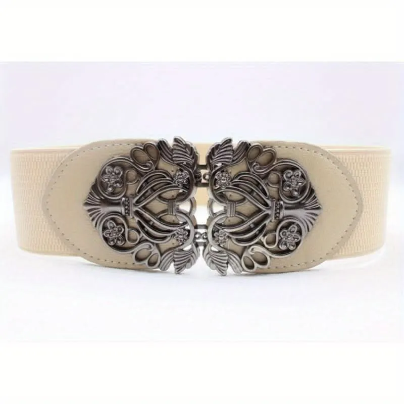 Vintage Hollow Buckle Wide Elastic Belt