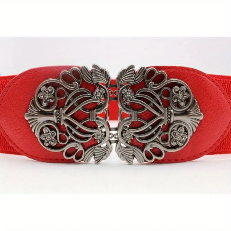 Vintage Hollow Buckle Wide Elastic Belt