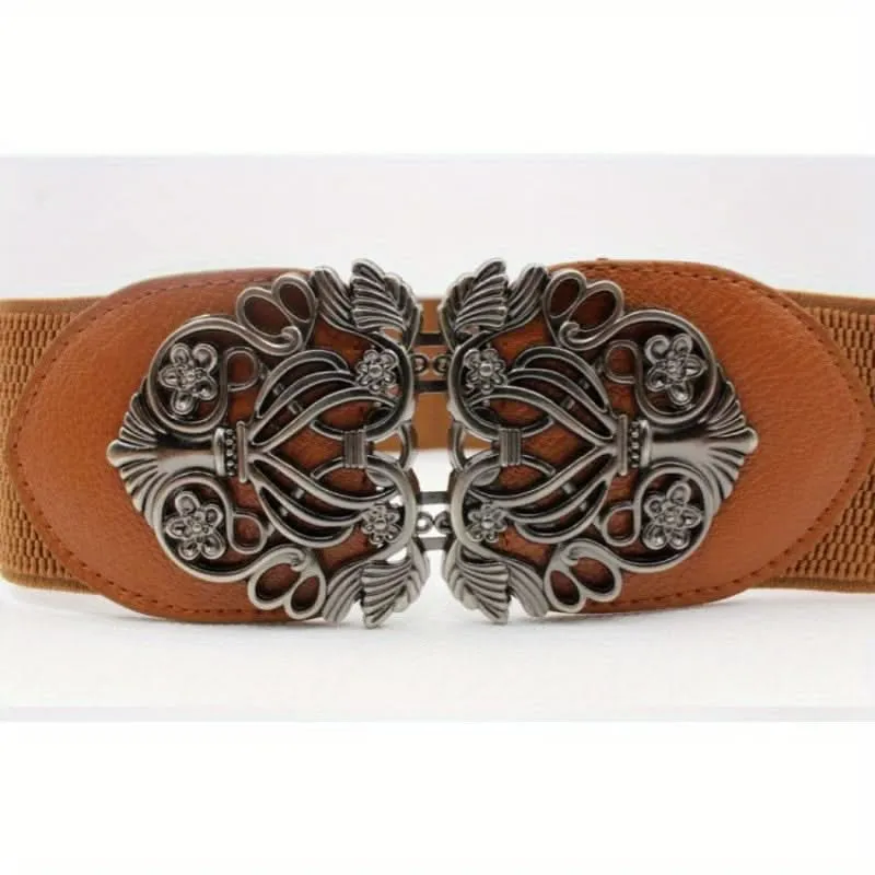 Vintage Hollow Buckle Wide Elastic Belt