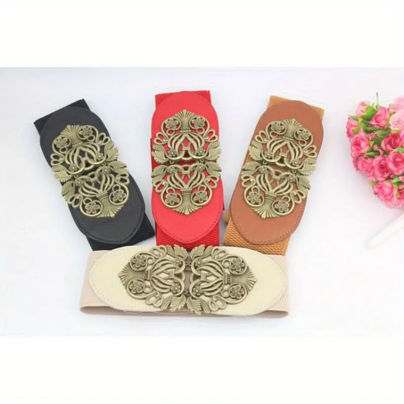 Vintage Hollow Buckle Wide Elastic Belt