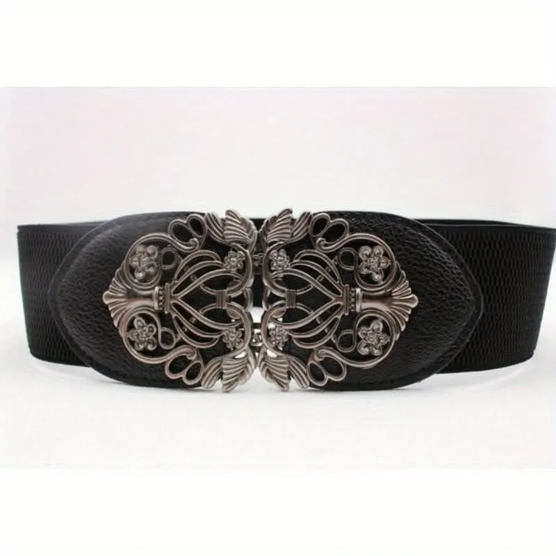 Vintage Hollow Buckle Wide Elastic Belt