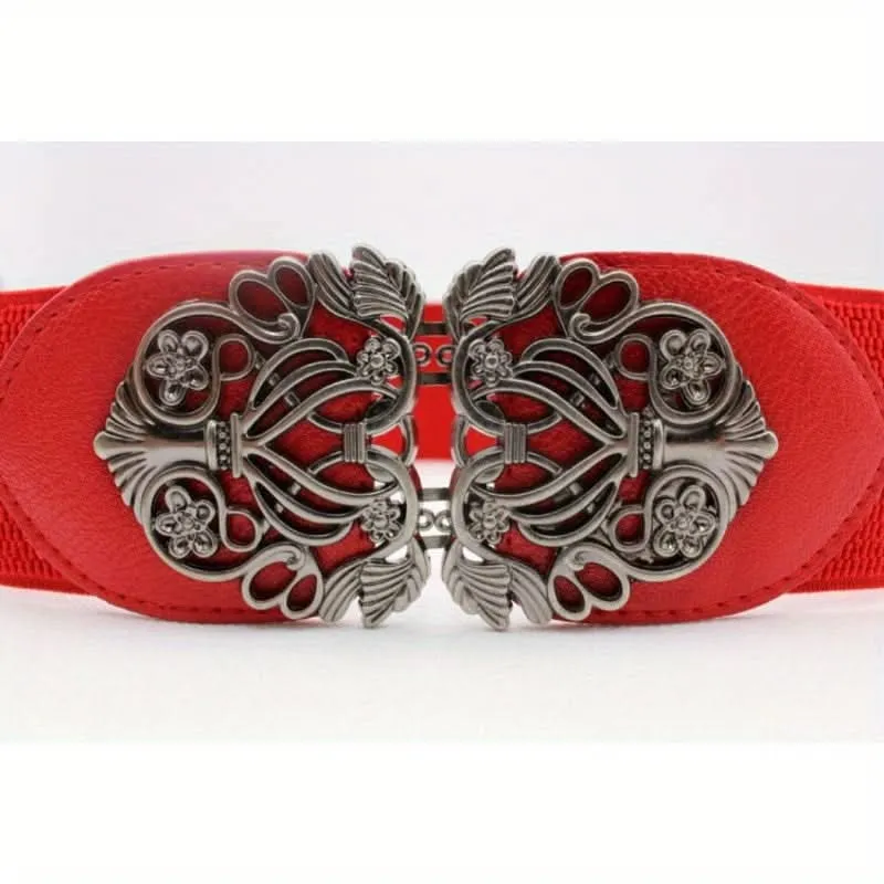 Vintage Hollow Buckle Wide Elastic Belt