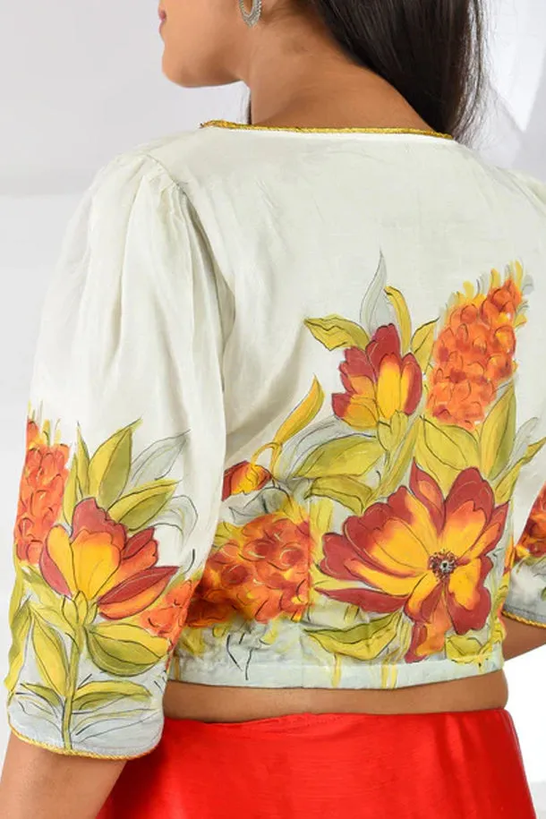 White Handpainted Cotton Blouse