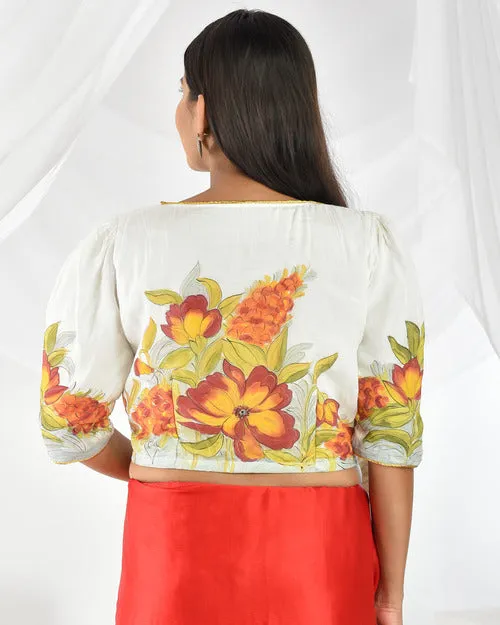 White Handpainted Cotton Blouse