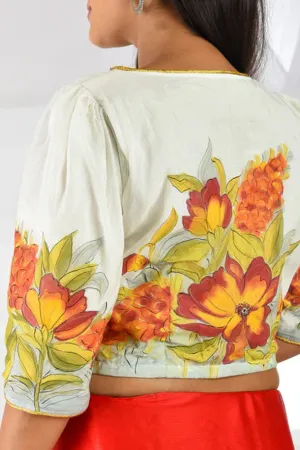 White Handpainted Cotton Blouse