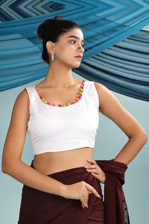 White Retro Sleeveless padded Blouse