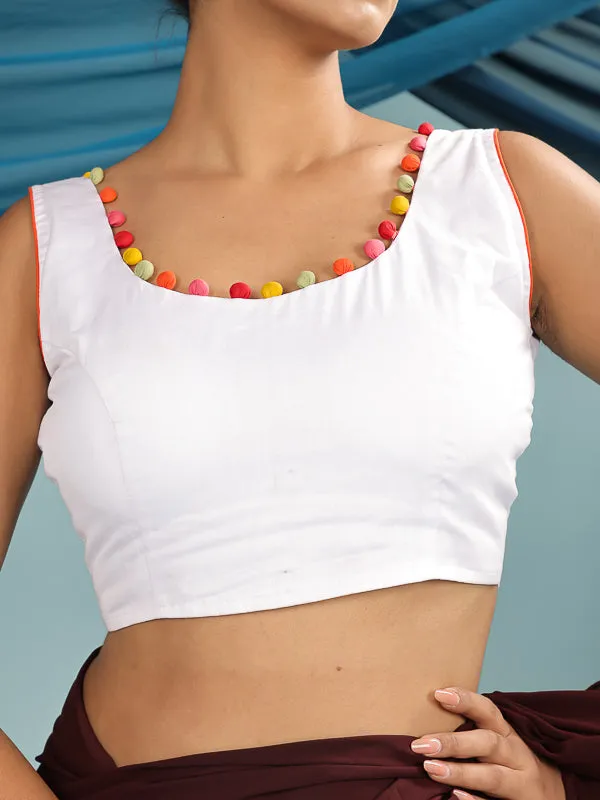White Retro Sleeveless padded Blouse