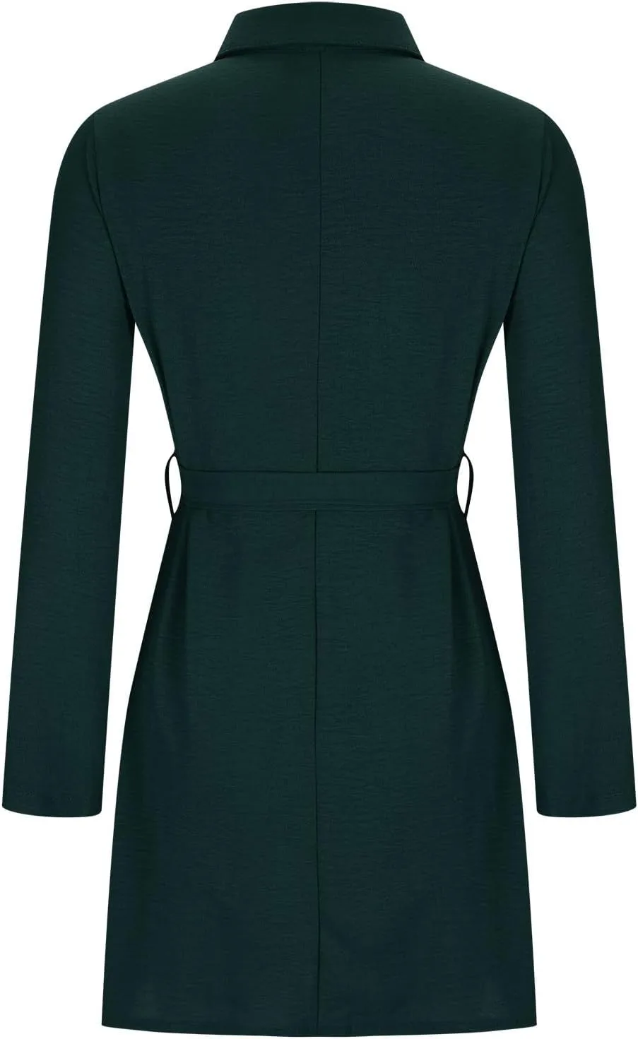 Women 2024 Loose Mini Dress Button V Neck Tie Waist Dresses Casual Long Sleeve Plain Shift Tunic