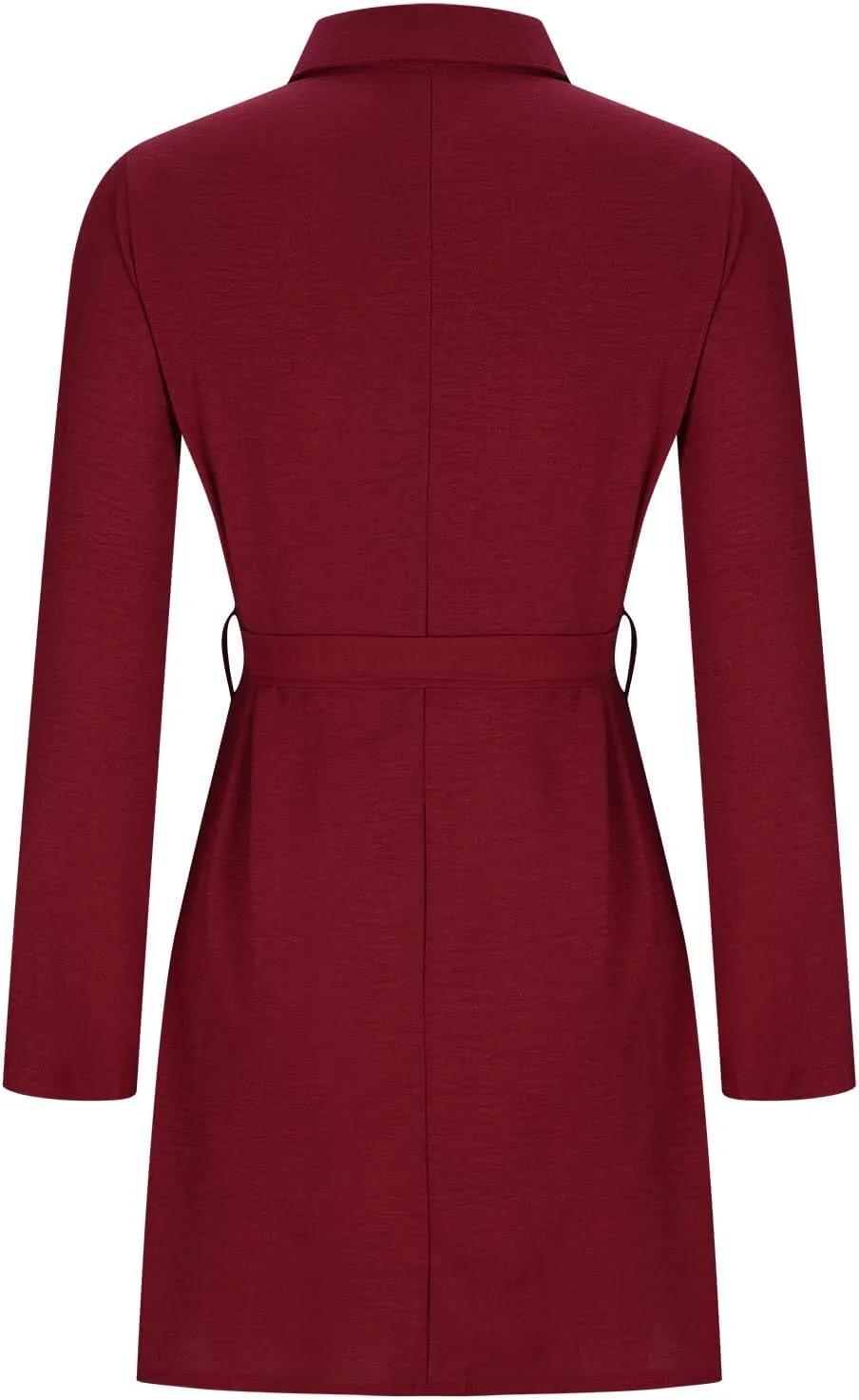 Women 2024 Loose Mini Dress Button V Neck Tie Waist Dresses Casual Long Sleeve Plain Shift Tunic