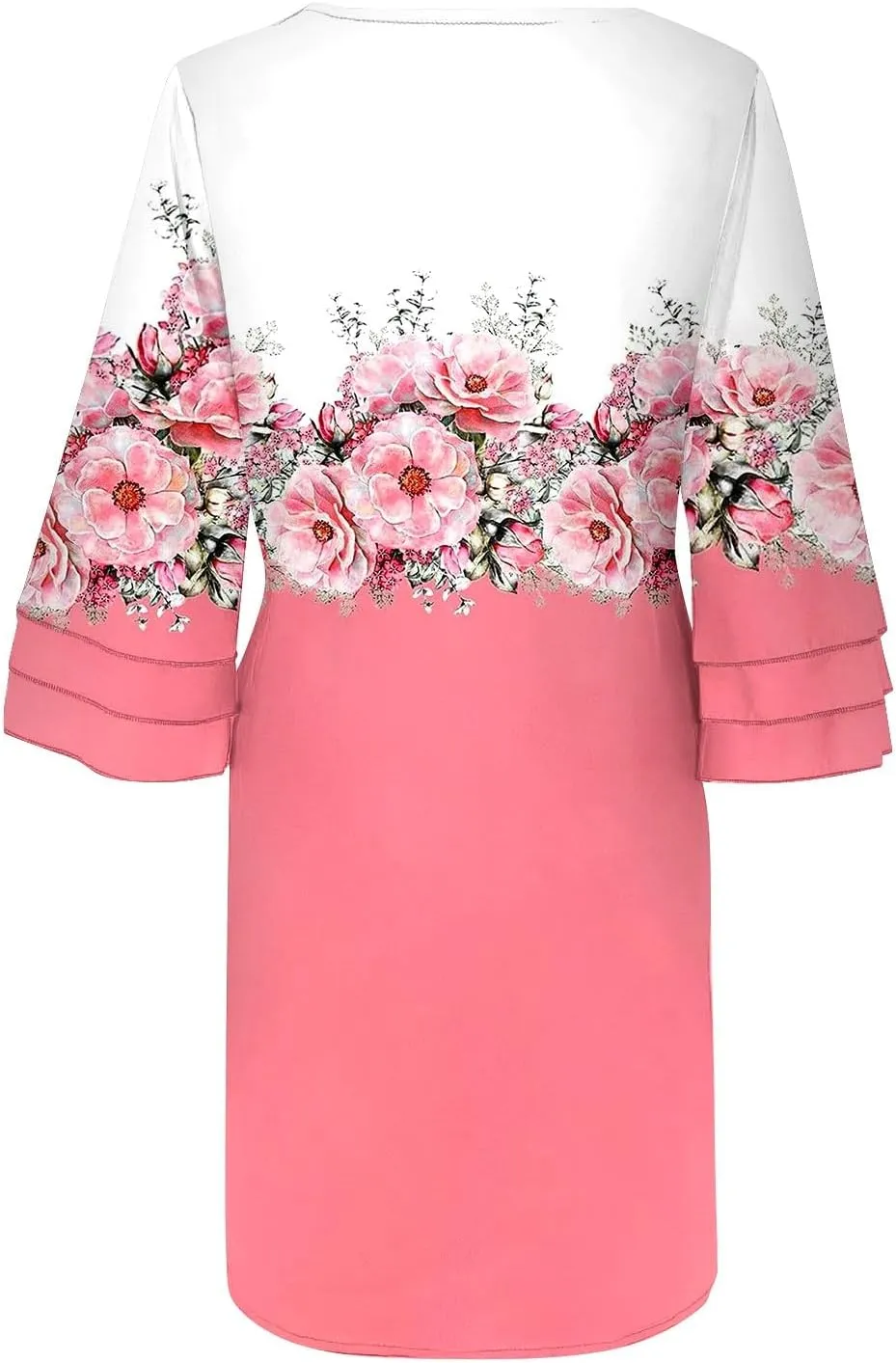 XOWRTE Summer Spring Womens V Neck Cute Shift Dress with Pockets Bell Sleeve Ruffle Hem Loose Swing Summer Tunic Mini Dress