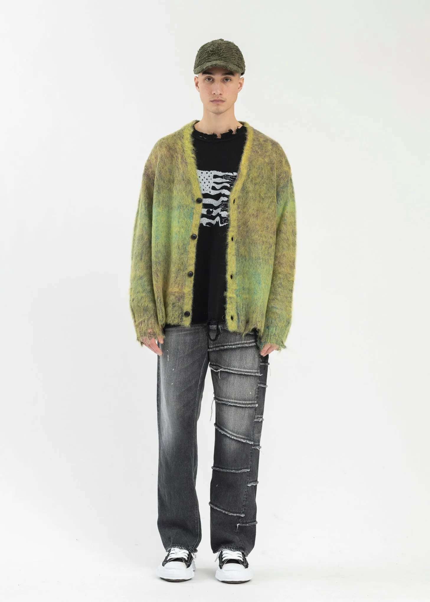 Yellow Kasuri Mohair Cardigan