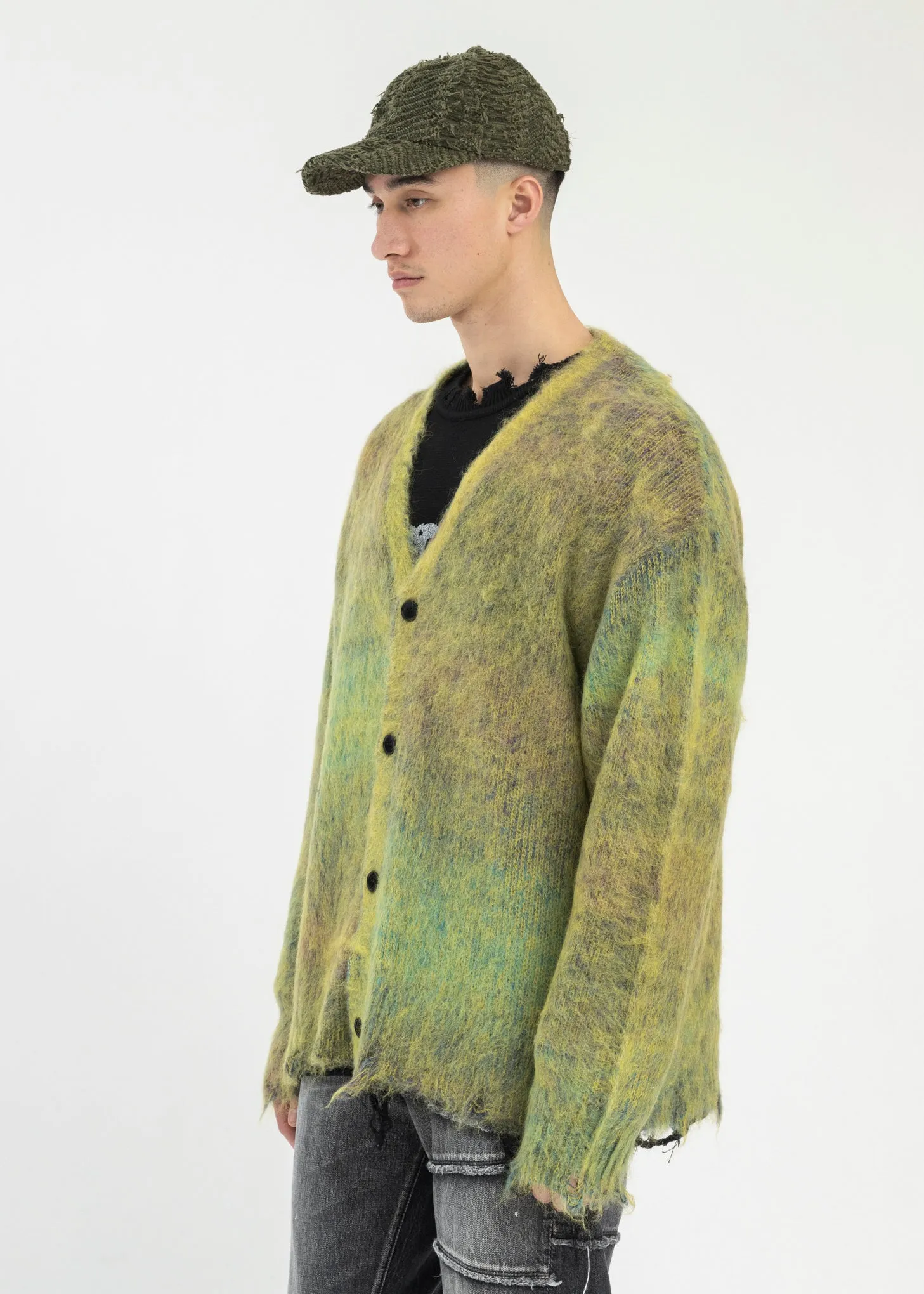 Yellow Kasuri Mohair Cardigan